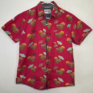 Huntington BC Short Sleeve Button Up Shirt Mens Size Medium Pink Coconut AOP